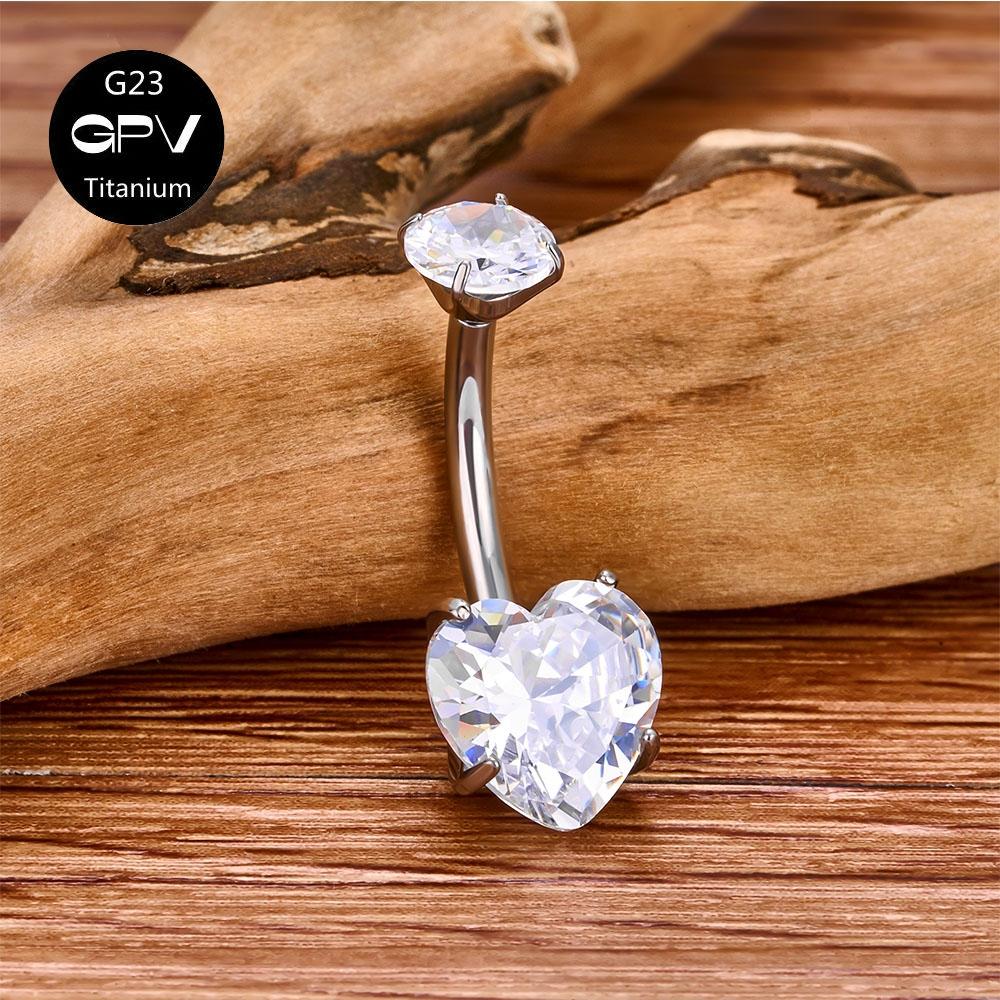 G23 Clou de nombril avec zircon en forme de cœur Titane de qualité implantaire Mode Classique Femmes Piercing Zircon Anneau de nombril