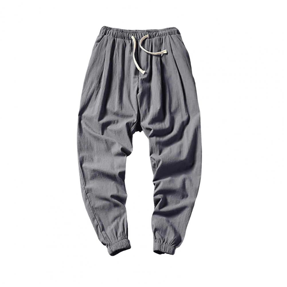 Men Ninth Pants Ankle-banded Straight Thin Side Pockets Drawstring Plus Size Elastic Waist Solid Color Gym Traning Jogging Sweat