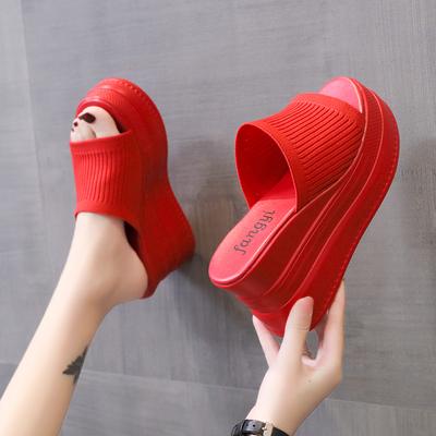 Fashion Increased Sponge Cake Fish Mouth Sandals 9CM Slope Thick-soled Waterproof Platform White 2024 Summer New High-heeled Female Drag