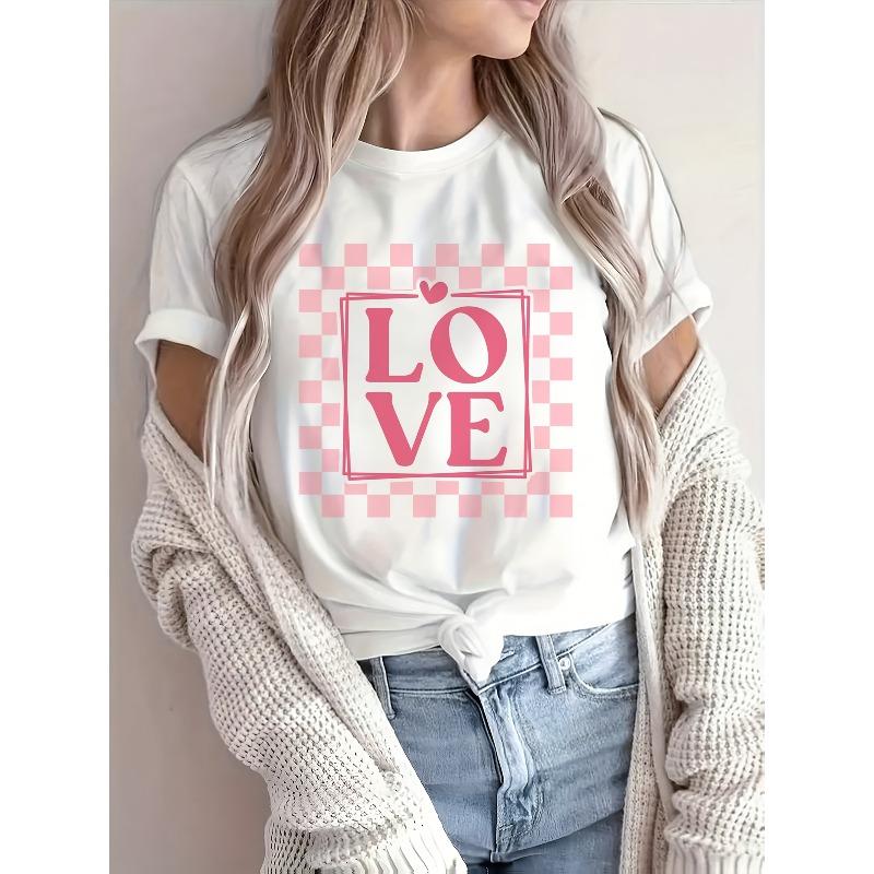 

European Size Women s Romantic Red Heart & Butterfly Print Semi-Sheer T-Shirt - Short Sleeve Round Neck Blouse with Color-Blocking 4XL білий