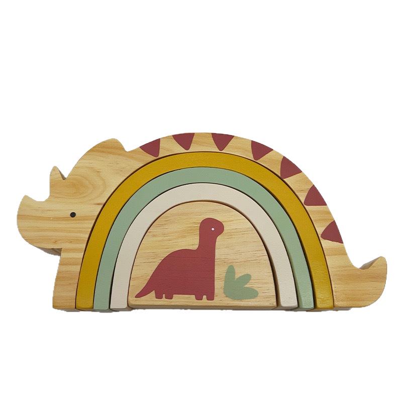 Rainbow Dinosaur Stacking Blocks: Wooden Educational Toy for Children's Cognitive and Hands-on Skill Development