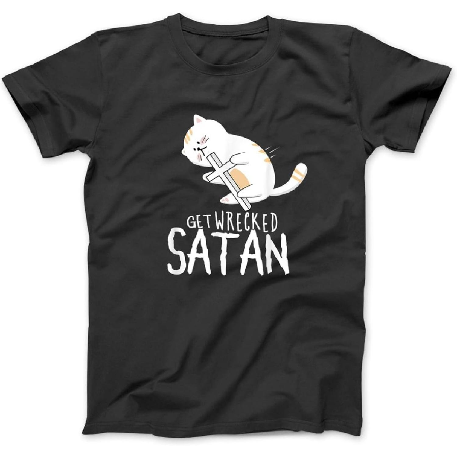 

Get Wrecked Satan Funny Holy Warrior Demon Fighting Cat T-Shirt, Sweatshirt, Hoodie for Men Women Kids Made in Canada Black XXXXXL різнокольоровий