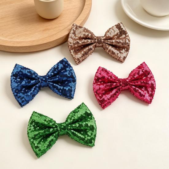 Hairpin Safety Rounded Corner Clip with Burr-Free Metal Spring Bow Shape Shiny Sequin Decoration Hairpin Children Sparkling Hair Accessory