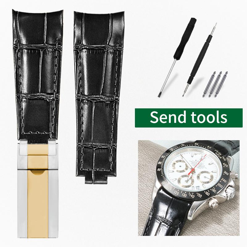 20mm Arc joint watch Strap For Rolex Genuine Leather watchband Submariner Daytona GMT men Original Style cowhide watch bracelet