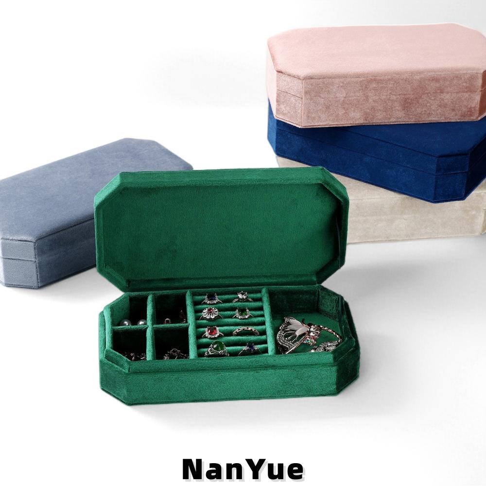 New Octagonal Luxury Velvet Jewelry Box Multi-Compartment Portable Travel Ring Earrings Necklace Jewelry Storage Box Custom Logo