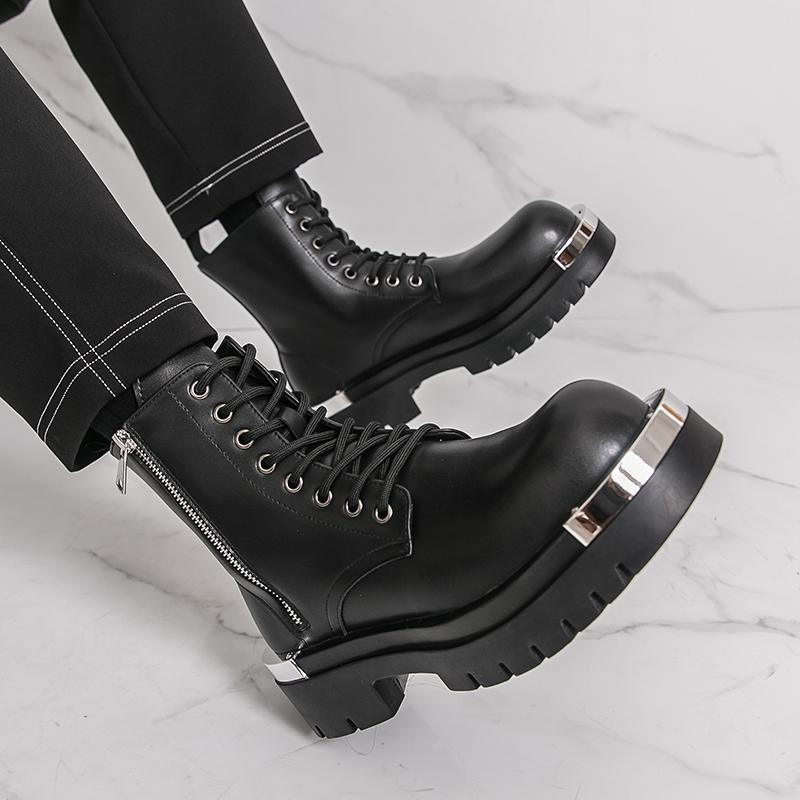 Fashion Winter Men Business Chelsea Boots Black Men Thick-soled Anti-slip Laced Business Fashion Motorcycle Boots Work Boots Sizes 38-46