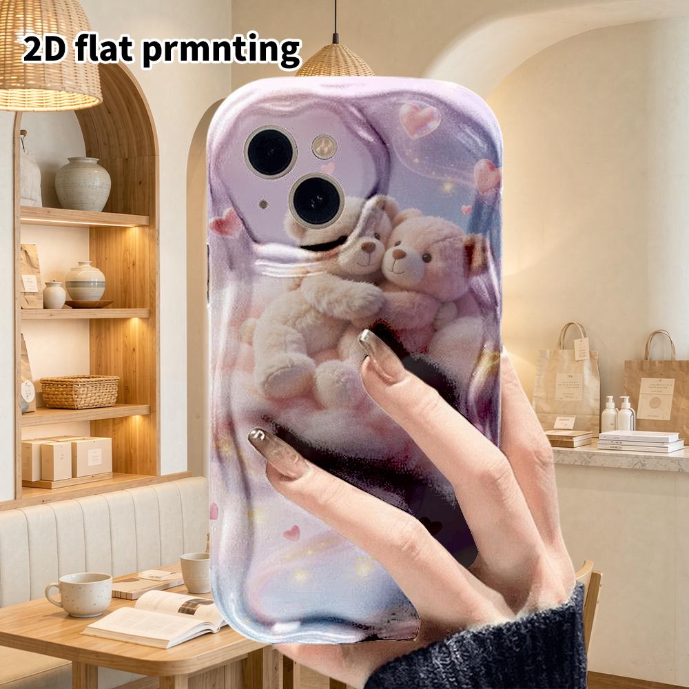 Phone Case: 2D Flat Design Suitable for iPhone 18 17 16 15 14 13 Pro Protective Case, Couple Style, Hugging Double Bears, Christmas and Halloween Gift
