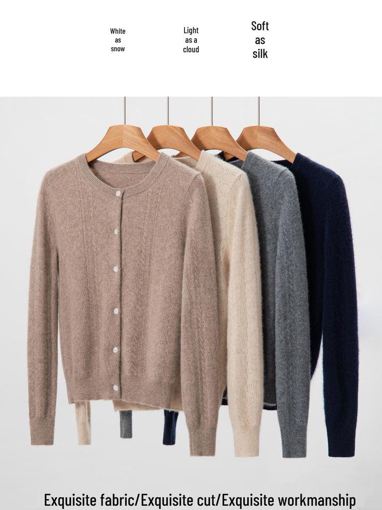 New Arrival Women's Button-Up Cardigan: Round Neck, Pure Goat Cashmere Knit Sweater, Loose and Warm Outerwear for Autumn and Winter.