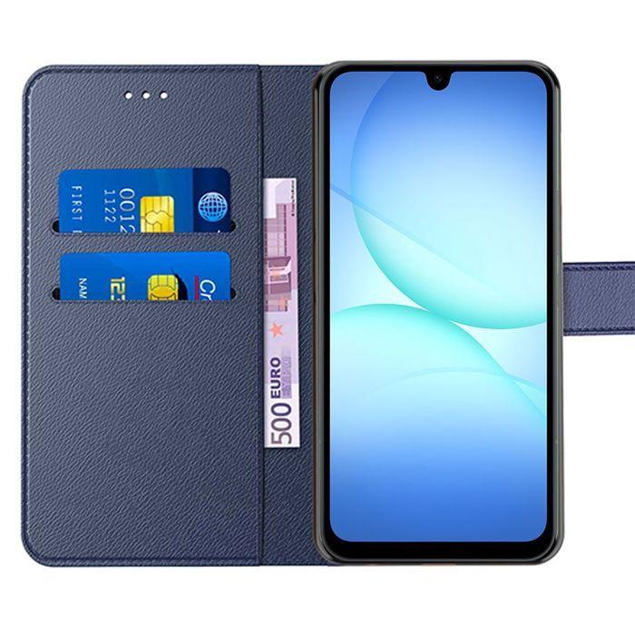 Coque de Protection - BOOLING - pour Samsung Galaxy A17 4G/5G - Synthécuir Bleu Marine - 2 Verres Trempés