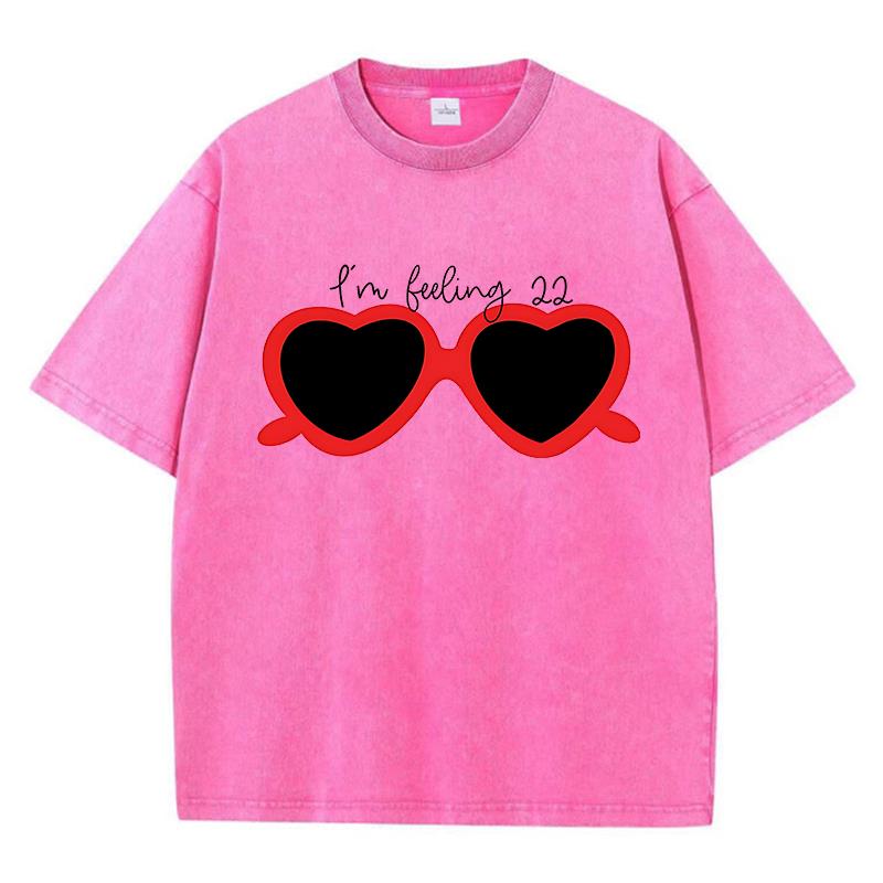 Women's Cotton Washed T-Shirts Taylor Red Heart Glasses Printing Short Sleeves Loose Distressed O-Neck Street Female Clothes