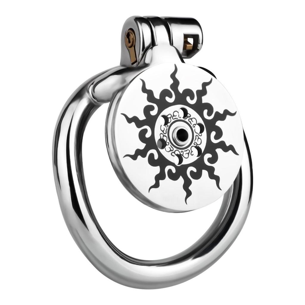 Sunflower Design Stainless Steel Chastity Belt for Men with Flat Negative Electrode Lock - Adult Product