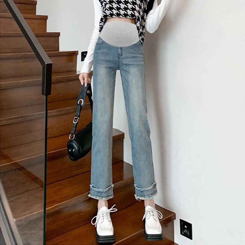

Maternity Elastic Support Skinny Straight-Leg Jeans, Casual Retro Nine-Point Pants for Spring and Autumn. XL
