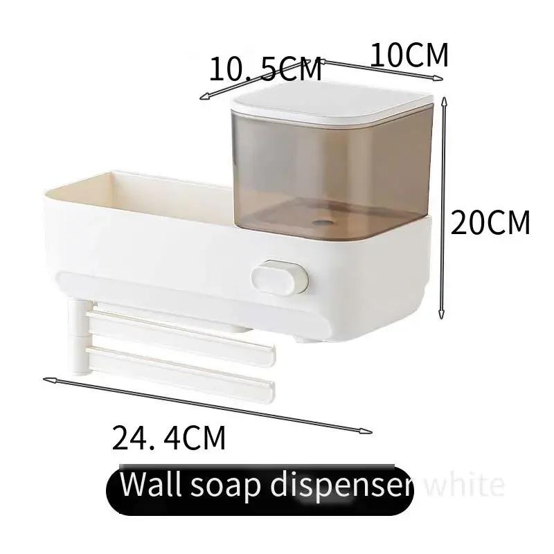 

With Drain Tray Wall Mounted Soap Dispenser With Sponges Holder Hand Press Dishwashing Liquid Holder Large Capacity Waterproof