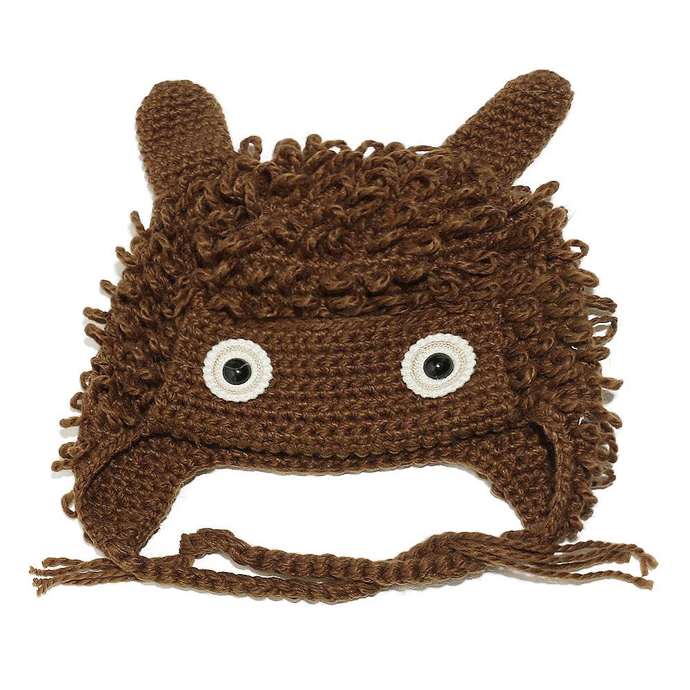 

Осень и зима новая личность смешная милая мультяшная шапка-пуловер ручной вязки с защитой ушей шерстяная шапка женская M（56-58cm） кофейный