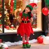 Yi-gog Weihnachtsmann Cosplay Kinder 5-teiliges Set, Enthält Elfen-Weihnachtskleid, Mütze, Gürtel und Weihnachtssocken, Perfekt für Fotoshootings, Veranstaltungen und Partys