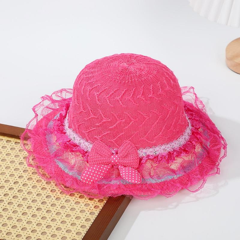 

Princess style baby sunscreen hat leisure travel visor girls bow yarn edge woven sun hat 2-8 Years Old with