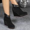 Fashion 2025 Autumn Early Winter Shoes Women High Heels Boots Fashion Ladies Wedges Party Shoes 10cm Plus Size 42 Black Brown D658