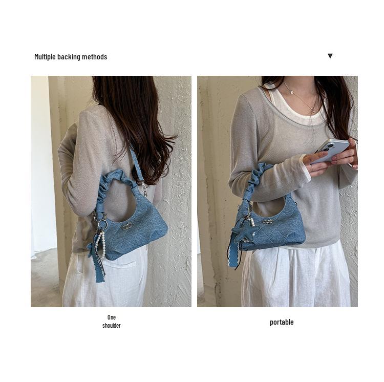High-End Women's Denim Pleated Dumpling Tote Bag - Autumn/Winter 2026 Collection