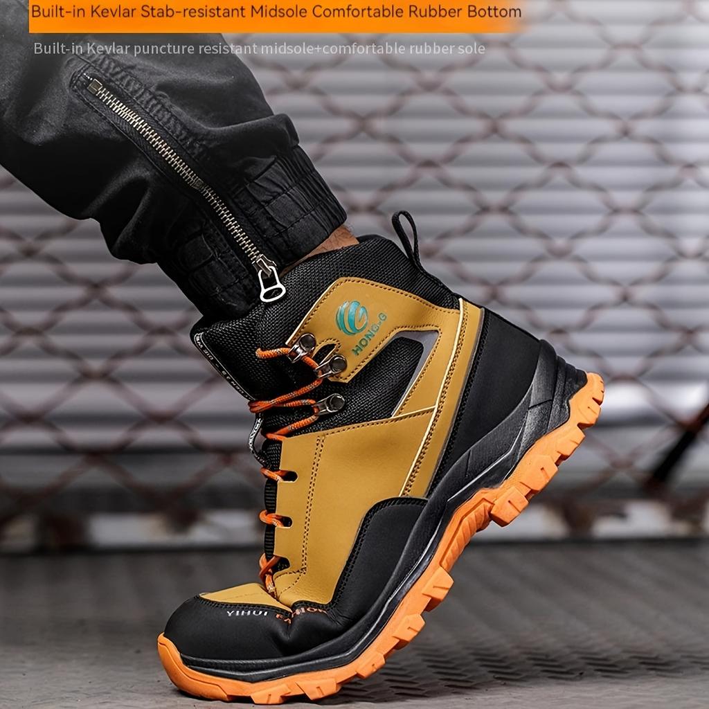 Men's Steel Toe High Top Work Boots Comfy Non Slip Vintage Lace Up Shoes for Men's Outdoor Work Out Activities Men Safety Shoes