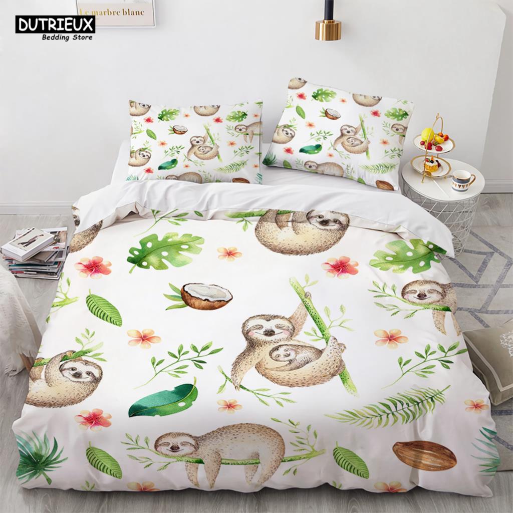Lovely Cartoon Sloth Bedding Set Light Green Bedclothes Single Double Queen Twin Full Size Duvet Cover Set Kids Child Bed Linen