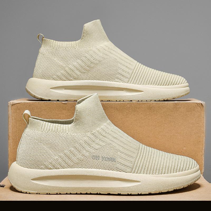 

Men s shoes summer fly-woven mesh breathable sports shoes versatile men s one-pedal lazy shoes lightweight soft-soled socks shoes 44 бежевый