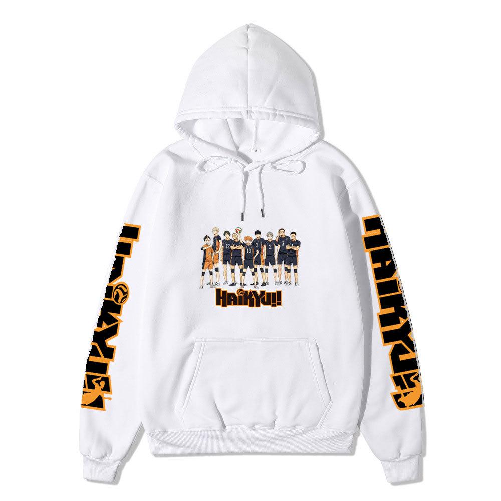 Haikyuu Japanese Anime Hoodie Sweatshirt  Fleece Warm Sweatshirt for Men Women Autumn Winter Loose Casual Streetwear Hooded S белый