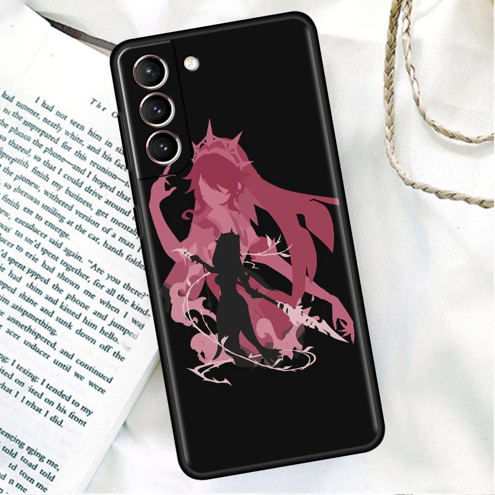 Handy Schwarze Weiche Hülle Für Samsung Galaxy S22 S21 S20 Ultra FE S9 S8 S10 Plus Note 20 10 9 Fundas Cover Genshin Impact Xiao Mona