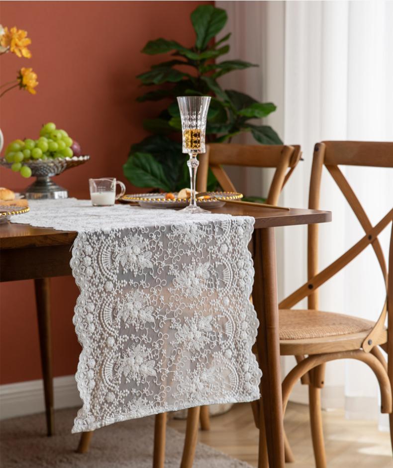 Vintage Spitzentischdecke Französisch Romantisch Weiß Tischläufer Zuhause Restaurant Festival Esstisch Hochzeitsfeier Dekoration