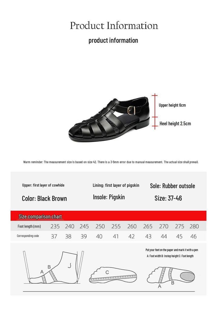 2025 New European and American Men's Genuine Leather Casual Flat Cowhide Sandals, Large Size