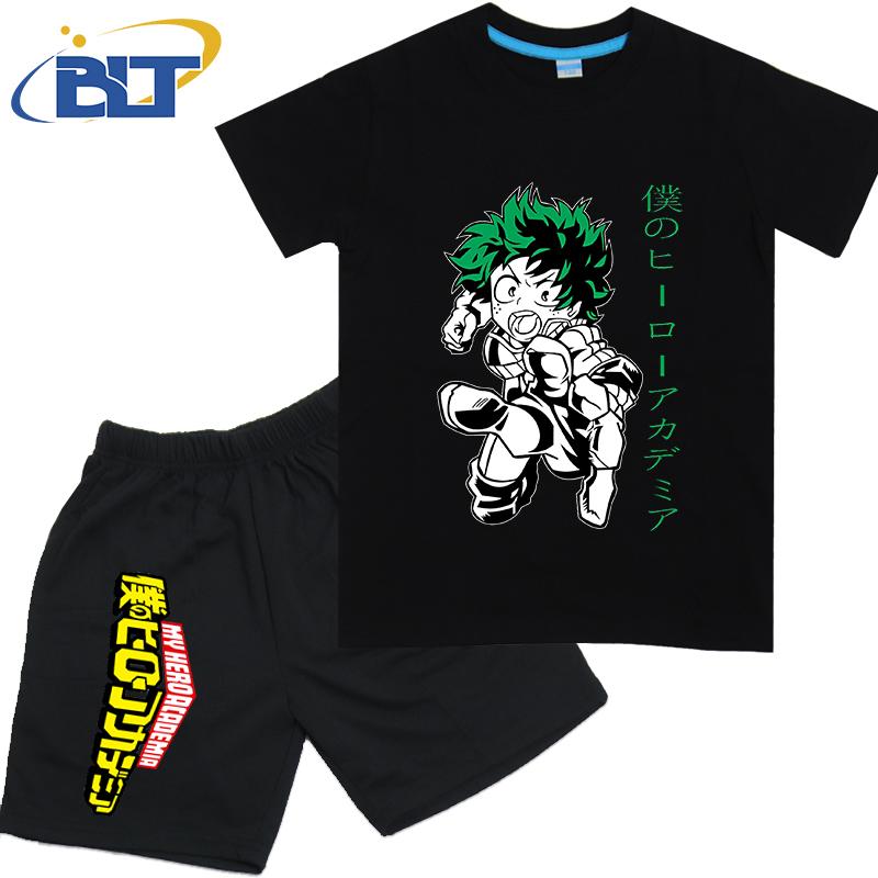 My Hero Academia anime costume kids T-shirt set pure cotton short-sleeved shorts 2-piece set for boys and girls