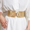 Women Metal Gold Waist Belt Snap Fastener Asymmetric Design Outerwear Dresses