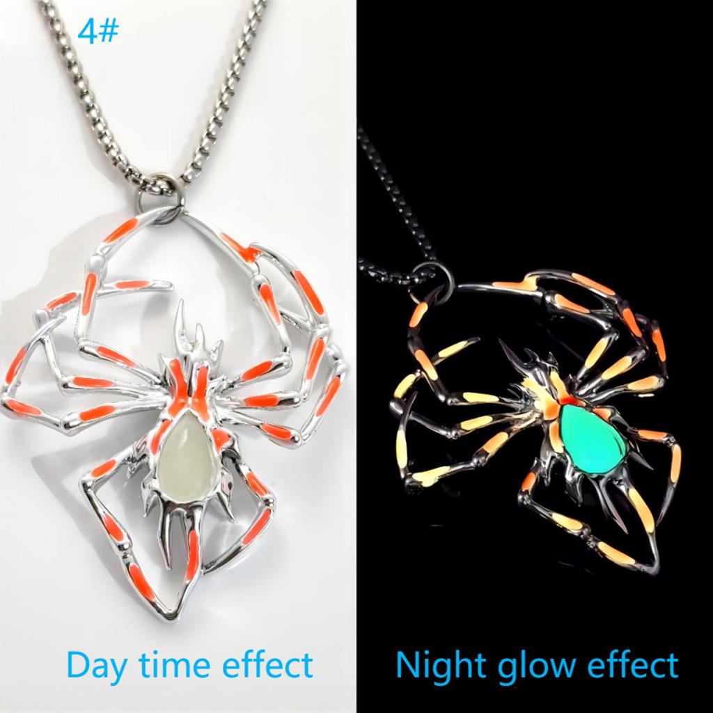 Halloween 3D Glow Spider Pendant Necklace - Gothic Hip-Hop Glow-in-the-Dark Insect Jewelry for Men Halloween Party Neck Jewelry