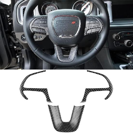 Steering Wheel Cover Trim Interior Accessories Decoration Kit for 2015-2024 Dodge Challenger Charger, for 2014-2024 Dodge Durango & Jeep Grand