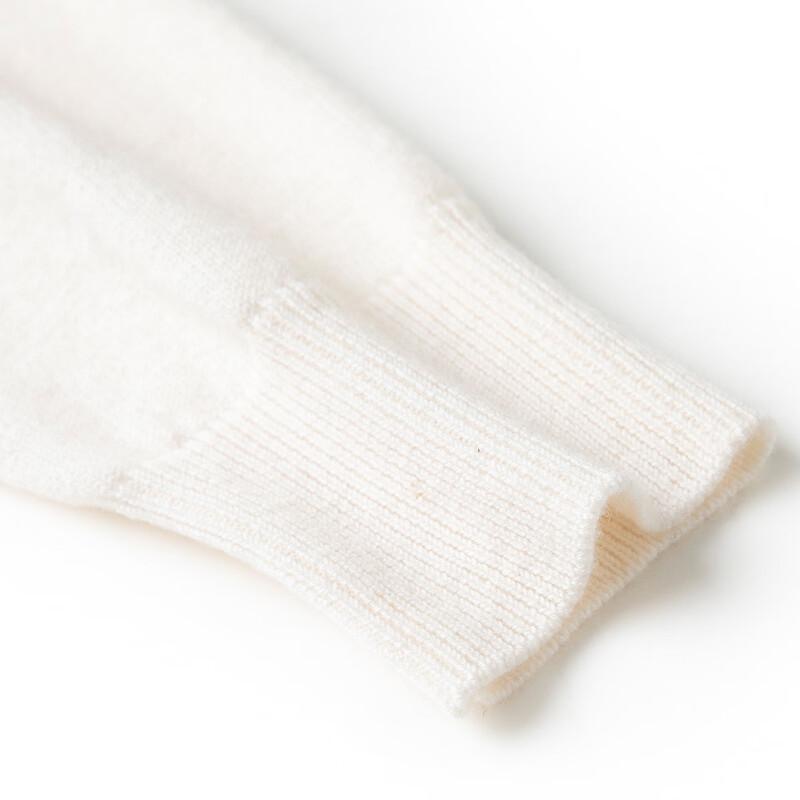 TUHUANG Women's Pure Wool Color Block Round Neck Cardigan