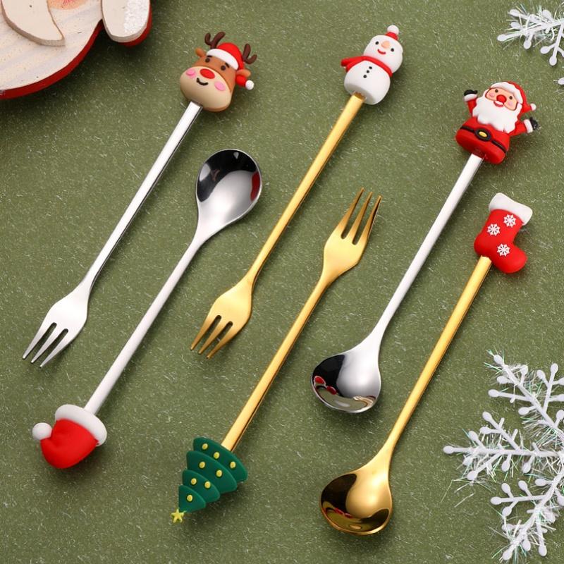 4/6ks Vánoční sada vidliček a lžic Nerezová ocel Kreativní stolní nádobí Dárková sada