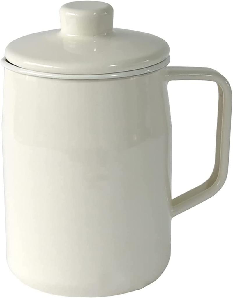 Fuji Enamel Oil Pot with Activated Carbon Cartridge, 0.8L, White, Filto+ OPF-0.8L W