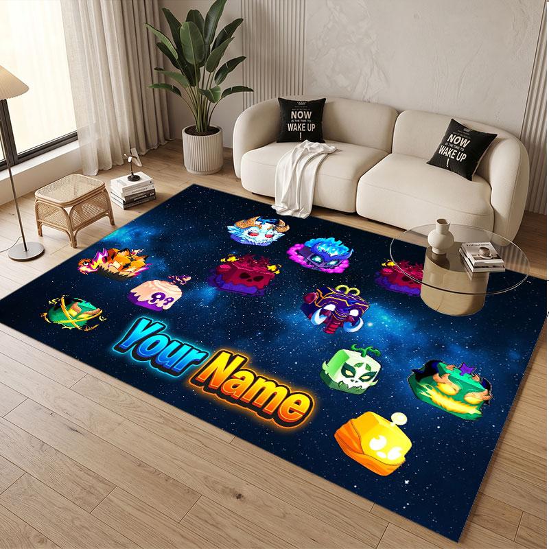 Custom Name Text Crystal Velvet Rug,Blox Fruits Soft Plush Decorative Non Slip Floor Carpet