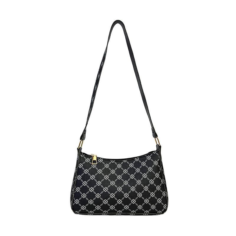 Chic Retro Small Tote Bag For Women 2024 Summer Checkered Shoulder Bag Pu Leather чёрный