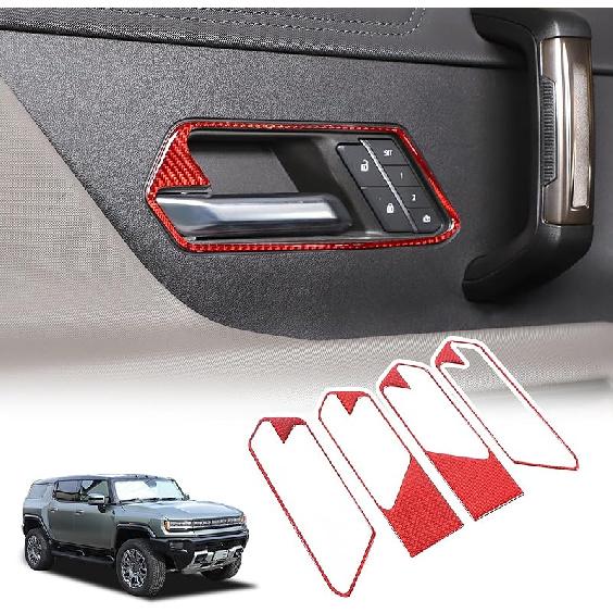 for Hummer EV Accessories Car Inner Door Pull Handle Surround Panel Frame Real Carbon Fiber Interior Sticker Compatible with Hummer EV 2024+ 4pcs
