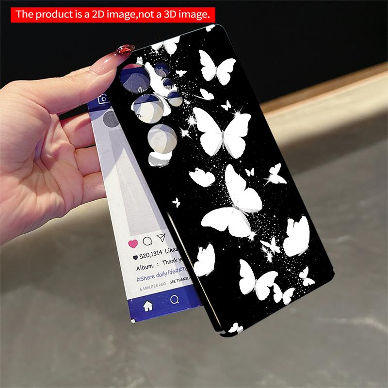 2DFlat Samsung Phone Case White Butterflies Sparkle On Black Background Applicable To Galaxy S22 S23 S24 S25ULTRA S26 A12 A13 A14 A15 A16
