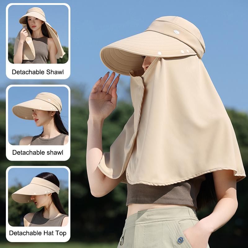 

Женская летняя шляпа от солнца с широкими полями и защитой от УФ-лучей со съемной накидкой - Встроенная велосипедная защита шеи и солнцезащитная маска для лица хаки