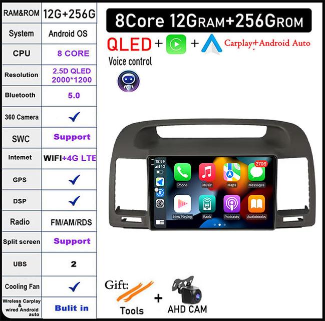 9'' For Toyota Camry 5 XV 30 2001 2002 - 2006 Android 14 Car Radio Multimedia Player Navigation GPS Carplay Touch Screen