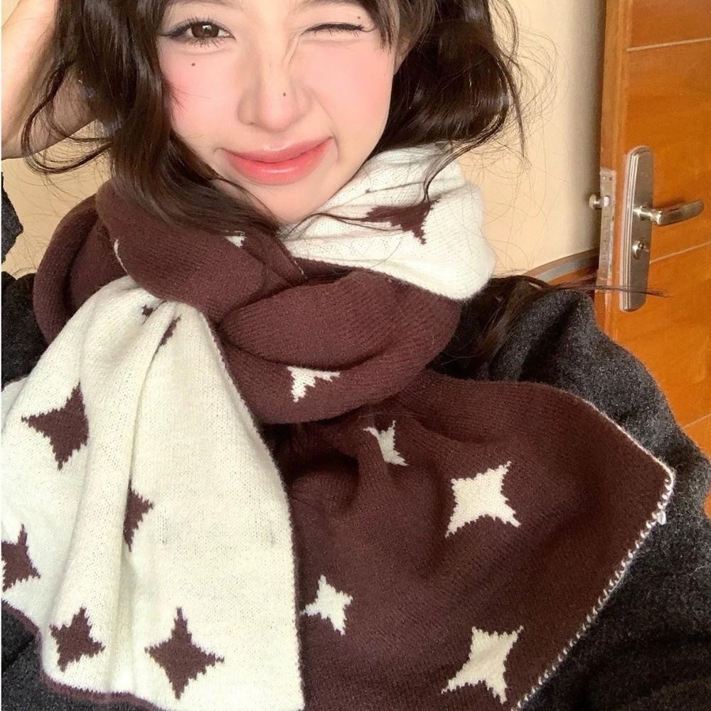 Soft Star Pattern Neckerchief Korean Style Cashmere Knitted Shawl Women Winter Scarf  Autumn Winter