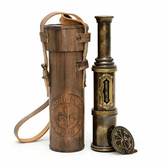 Vintage Brass Spyglass Telescope Dollond London 1920 Style Handmade Nautical Scope with Leather Case