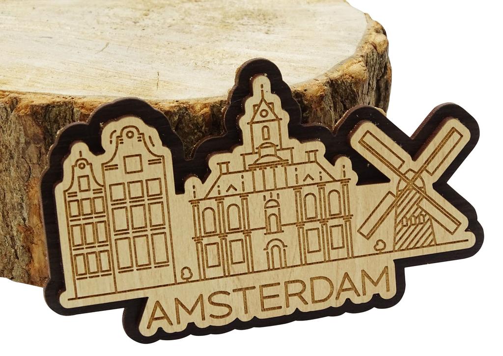 Printtoo Souvenir Wooden Engraved Amsterdam City of Netherlands Custom Fridge Magnet