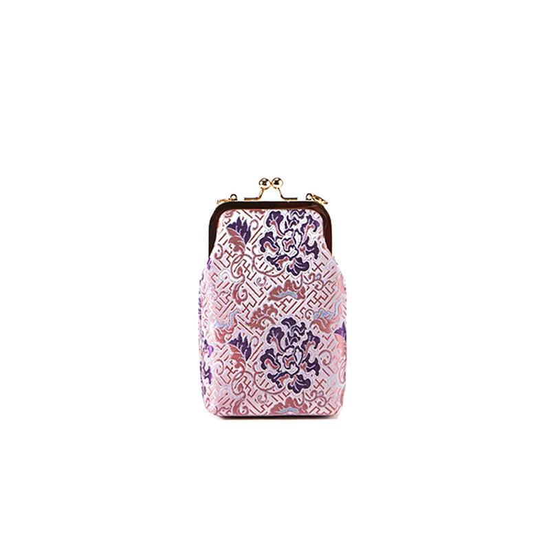 Chinese Style Mulberry Silk Kiss Lock Phone Bag - Ethnic Beaded Crossbody for Hanfu & Qipao