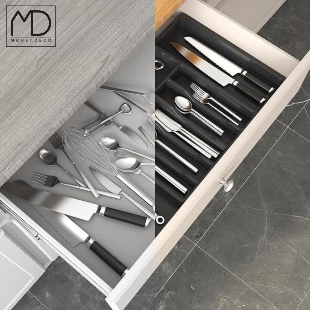Kitchen Drawer Organizer for Cutlery, Extendable Kitchen Insert, Black