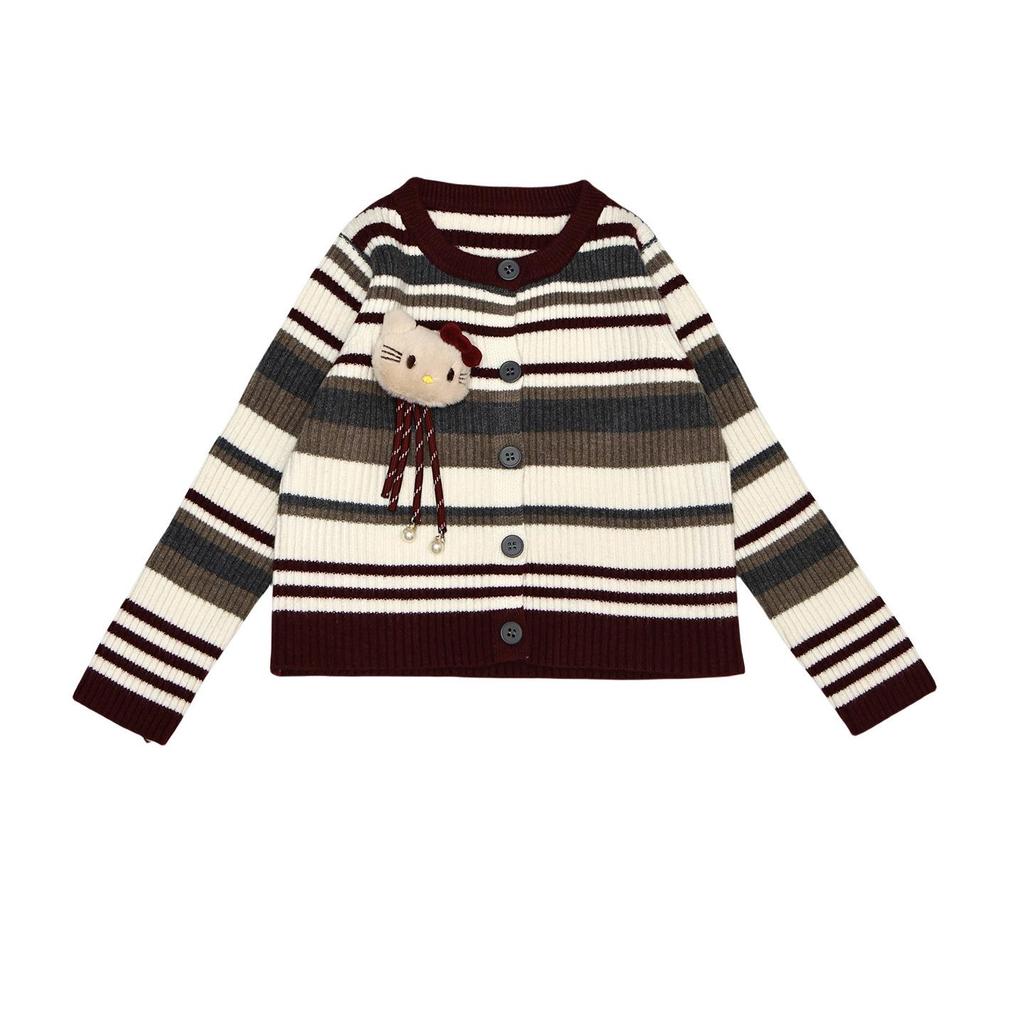 Girls' Korean Striped Cardigan & Baby Jeans Autumn Set 2025