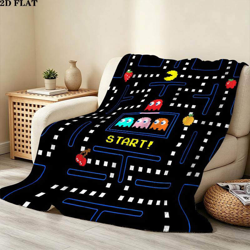 1PC Pacman Patterned Flannel Blanket Suitable For All Seasons For Home Decor Warmth And Comfort Gifts Holiday Present