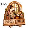 Decorative Wooden Stand for Bookshelf Book Read This Year Tracker, 3D Layered Window Reading Tracker Girl Count with Replaceable Number, Lover Desktop
